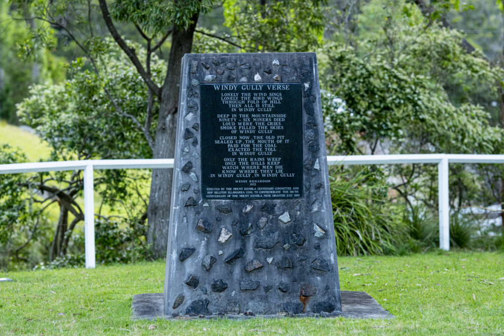 Windy Gully verse on memorial at Mt Kembla, Windy Gully Cemetery.