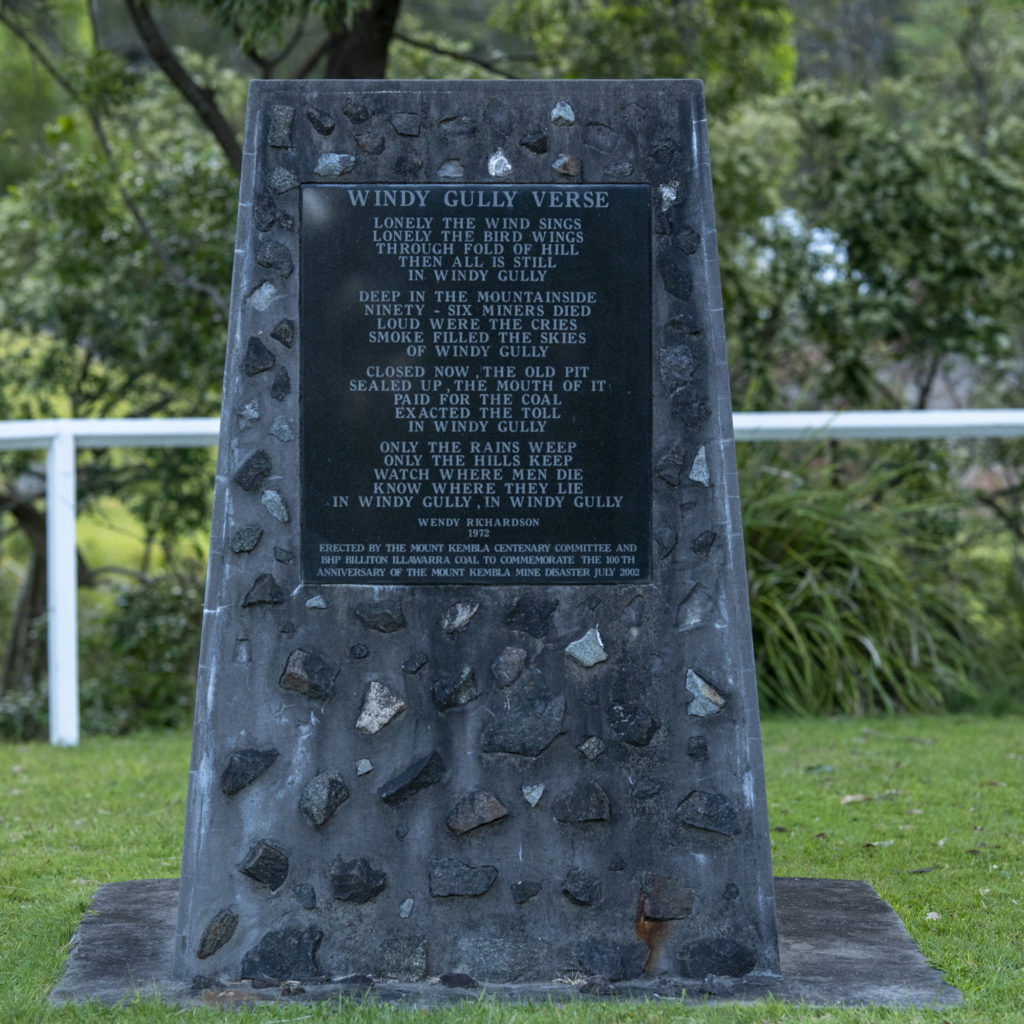 Windy Gully verse on memorial at Mt Kembla